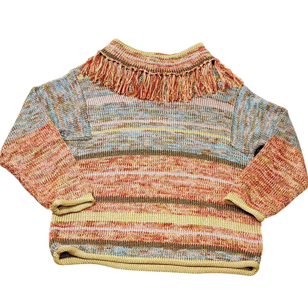 FIA Italia Sweater Womens Medium Multicolor Fringe Knit Striped Pullover Boho